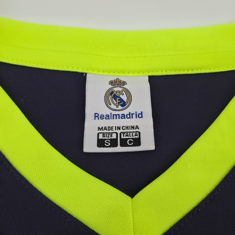 Real Madrid CF Soccer Jersey Rhinox navy Neon Lime Green Mens Small S V-Neck - Picture 4 of 13